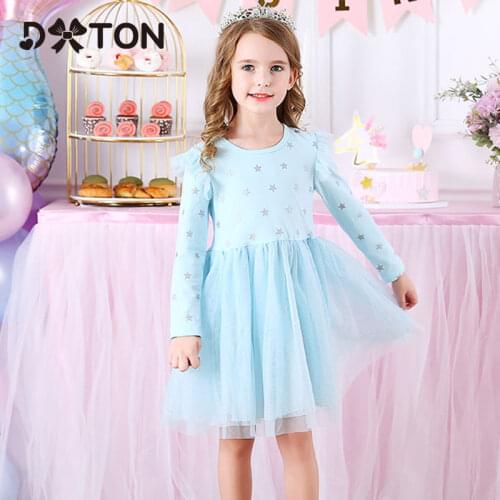 DXTON Long Sleeve Girls Dresses Star Printed Kids Dress For Girls New Year Vestidos Girl Winter Children Christmas Dress Clothes
