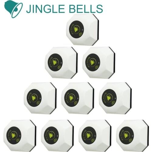 JINGLE BELLS 10 pcs of quality guest calling buttons 433mhz call button call bells service cafe service call buttons on sale