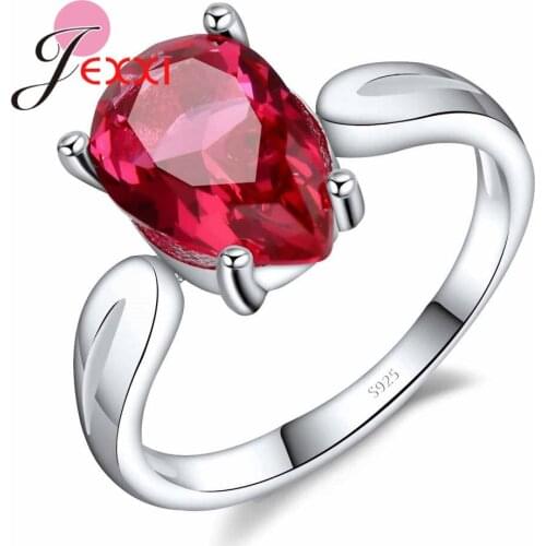 Classic 925 Sterling Silver Ring Shiny Red Rhinestone Size 6 7 8 9 10 For Beautiful Women Engagement Promise Best Gift