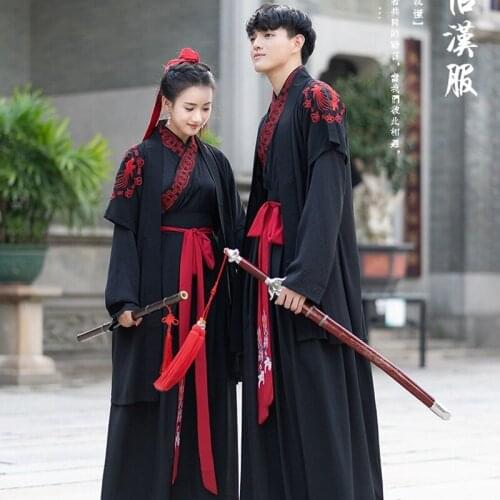 Costume ancient style black half arm cardigan hand over collar Ru skirt mens Hanfu ancient dress womens couple suit
