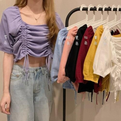 Summer T shirt 2020 New Foreign Style Square Leader Short Sleeve T-shirt Womens Design Feeling Cord Exposed Short Style Jacket