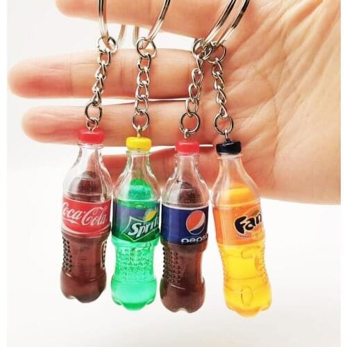Ins Hot Fashion Drink Bottle Handmade Resin Charms Keychain Men Key Ring Chain Jewelry Women Bag Car Trinket Gift Souvenirs