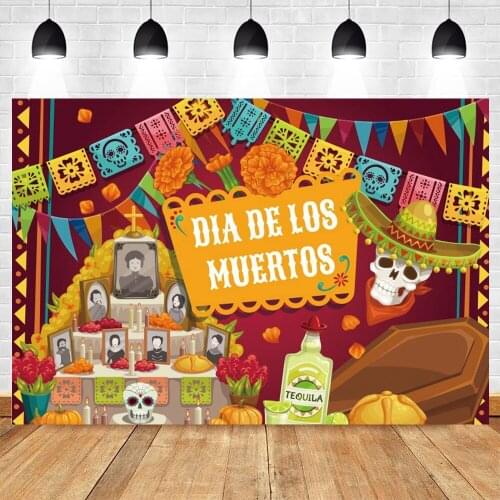 Mexican Day Of The Dead Backdrop Fiesta Sugar Skull Flowers Dia De Los Muertos Photography Background Dress-Up Photo Studio