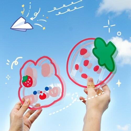 Kawaii Acrylic Desk Organizer Ins Pen Holder Cute Bear Bunny Strawberry Multifunctional Desktop Organizer Stationery Storage Box