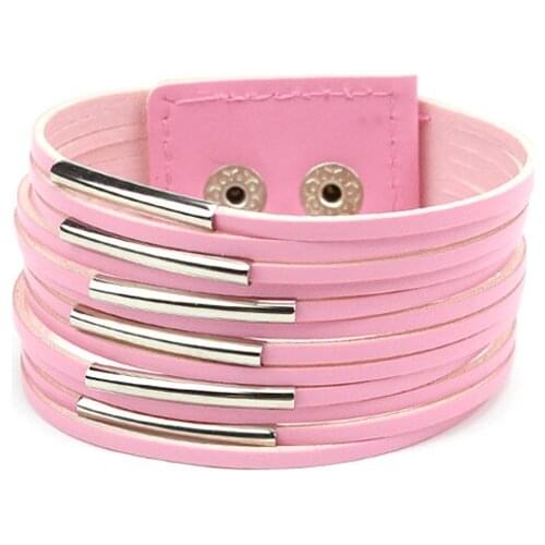 Mutil Layers Leather Punk Bracelet For Women Wristband Floating Tube Cuff Snap Bracelets Bangles Male Jewelry Party Gift