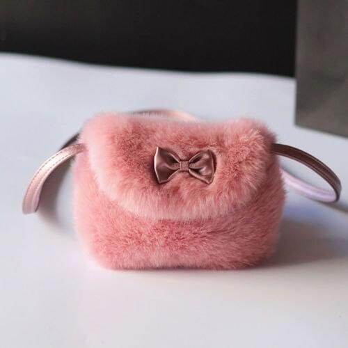 Girls Fashion Cute Fluff Mini Bowknot Crossbody Bags Soft Fur Handbags Bag Purse