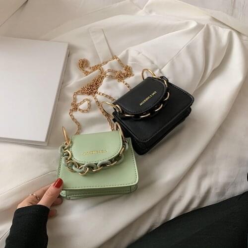 Fashion Thick Chain Women Mini Flap Messenger Bags Vintage PU Leather Pure Color Casual Ladies Small Shoulder Crossbody Handbags