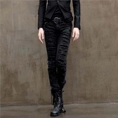 New Summer Tide Men Clothing Personality Hole Jeans Trousers Ripped Jeans Nightclub Scraping Rotten Feet Pants Singer Costumes
