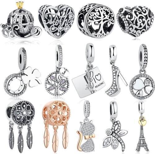 Cute Cat Sweet Heart Bead fit Original Pandora Charms Bracelet Necklace 925 Sterling Silver Fashion Jewelry for Women DIY Making