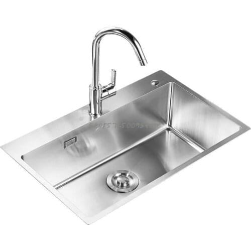 Stainless Steel Sink Single Slot, Pull-out Faucet, Manual Single Slot, One-piece Thickening 06158