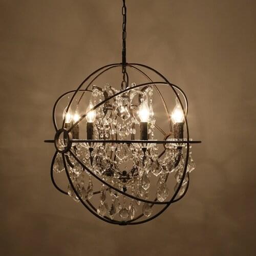 Retro Lamparas Black Decor American Vintage Industrial Bird Cage Pendant Light With Crystal Ornaments Nordic Birdcage