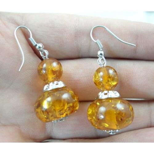 Wholesale Natural Precious Modernist Water drop TEARDROP GOLDEN HONEY PRESSED AMBERS Jewelry making earring Q12