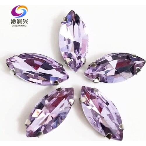 Crystal violet Horse eye shape Glass Crystal sew on claw rhinestones with holes,Diy Clothing accessories SWM19 Free shipping