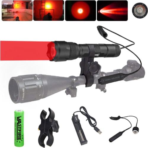Tactical Hunting Flashlight white/Green/Red LED Torch Lamp+18650 Battery+USB Charger+Rifle Mount+Remote Pressure Switch