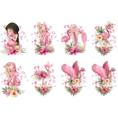Yumeart Diamond Painting Cross Stitch Pink Flower Flamingo Girl Full of Square Diamond Children Embroidery Set Decoration Gifts