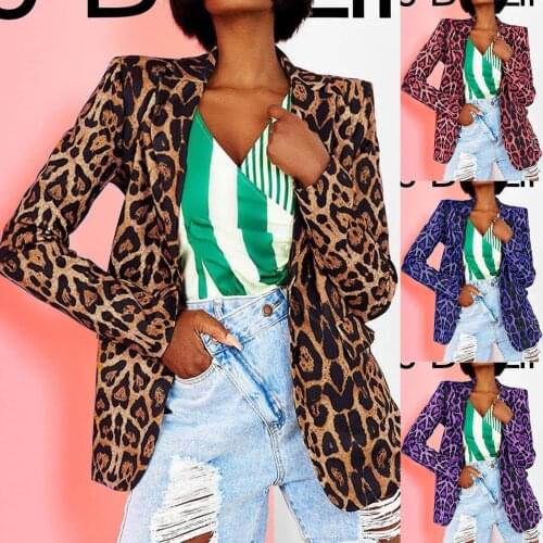 New Office Ladies Leopard Print Blazer Jackets Womens Printing Button Lapel Slim Cardigan Temperament Suit Coat Elegant Blazer