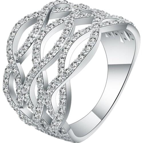 S925 mall Trendy Silver Color Ring Cross Rings with Micro Paved Cubic Zirconia Rings For Women luxury Jewelry Bague Femme