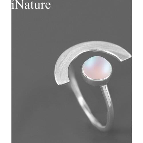 INATURE 925 Sterling Silver Moonlight Moon Opening Adjustable Ring For Women Fine Jewelry Gift