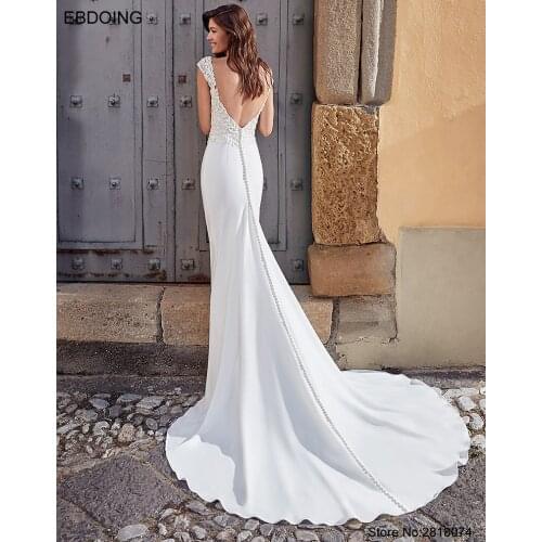 Vestidos De Novia Elegant Wedding Dress Mermaid V-neck Neckline Short Cap Sleeves Backless Custom Made Plus Size Wedding Gown