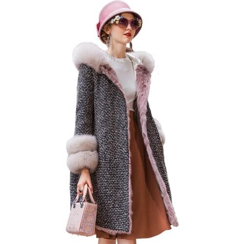 Winter Real Fur Coat Female Long Vintage Fox Fur Hooded Sheep Shearing Duck Down Jacket Women Korean Down Wool Tops Hiver 18671
