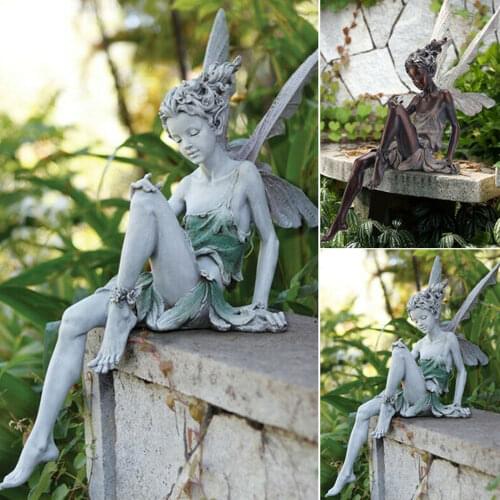 1 Pcs Fairy Sitting Garden Statue Resin Crafts Decor Accessories Home Ornament Decoration Landscaping Backyard Lawn Decoration