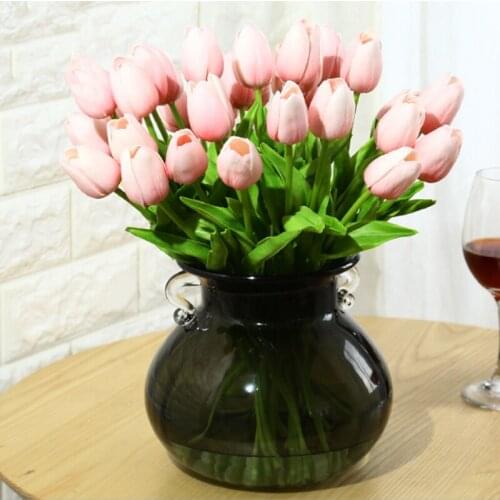 10/21pcs pu tulip fake flower real touch wedding flower bouquet artificial silk flowers for home garden party decoration