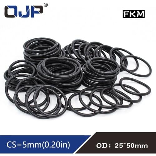 5PC Fluorine rubber Ring FKM O-rings Seal CS5mm OD25/28/30/32/35/38/40/42/45/48/50mm ORing Seal Gasket Oil Ring Sealing Washer
