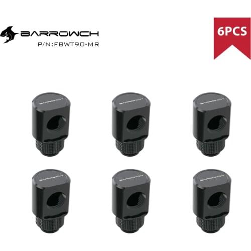 BARROWCH 6pcs 90 Degree G1/4'' 360 Rotary Fittings ,Computer Case Liquid Cooling Loop Kit Build Connector,FBWT90-MR