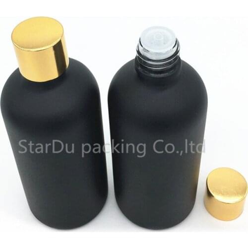 Free Shipping 200x 100ML Black Frosted Glass Bottle , Vials Essential Oil Bottle with Alumite screw cap Perfume bottles