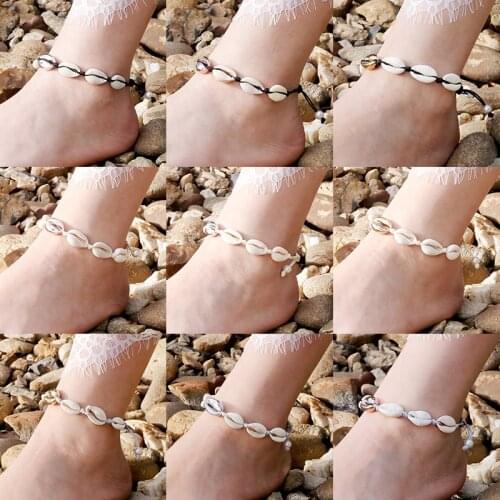 Girls Bohemian Natural Shell Anklets For Women Female Summer Ankle Bracelets Handmade Chain Jewelry Beach Barefoot Anklet on Leg