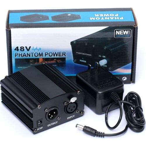48V Phantom Power Supply with Adapter AU US EU Plug for Condenser Karaoke Mic LX9B