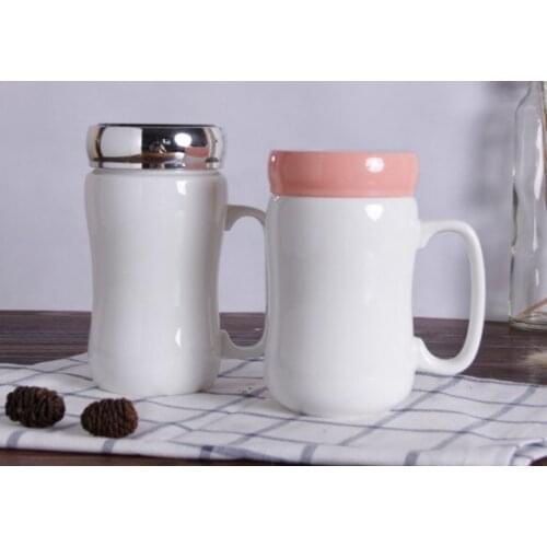 Porcelain travel mug of 440ml with lid white travel mug tea, logo printing is available for companies