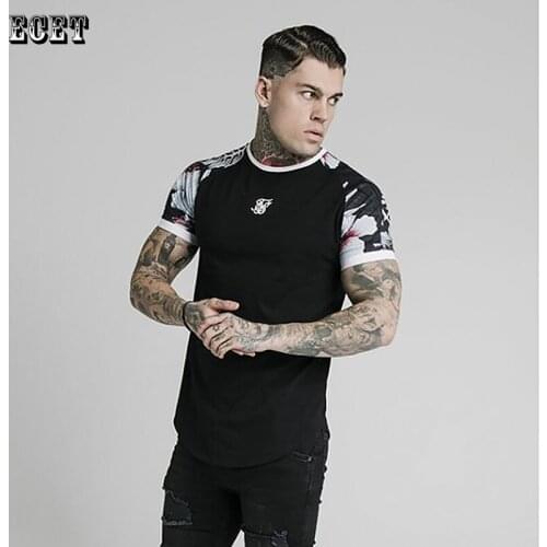 Summer fashion mens T-shirt stitching trend round neck short-sleeved shirt casual mens clothing jogger fitness sportswear
