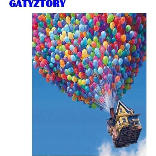 GATYZTORY Diy Oil Picture By Numbers Handmade Diy Gift For Adults Hot Air Balloon In Sky Scenery Painting Paint On Canvas Art