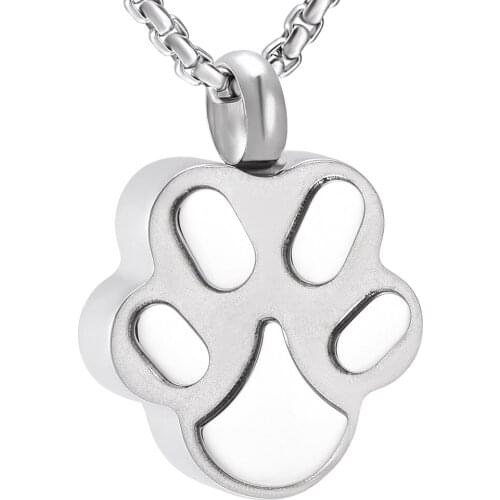 JJ001 Free Engrave Pets Name - Dog Paw Stainless Steel Cremation Urn Necklace For Ashes Keepsake Memorial Jewelry