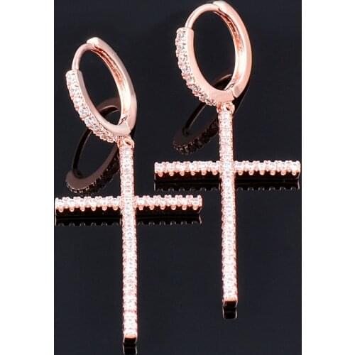 KIOOZOL Classic Cross Earrings Micro Inlaid CZ Rose Gold Silver Color Hoop Earrings For Women Fashion Jewelry 2021 New 901 KO1