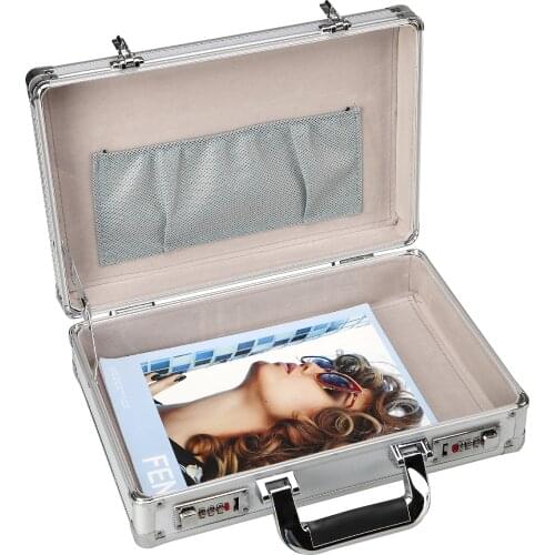 Coded Lock/Padlock Document Briefcase Financial Safety Box Storage Bag Silver and Black Color 36X10X24cm