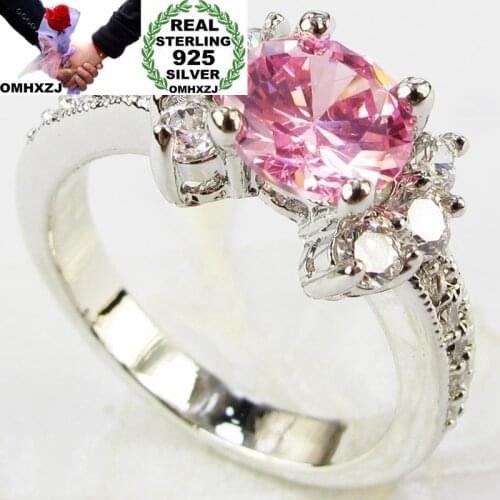 OMHXZJ Wholesale European Fashion Woman Man Party Wedding Gift Various Colors Round AAA Zircon 925 Sterling Silver Ring RR93