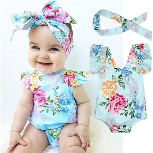 Baby Girl Floral Button Romper Girls Backcross Jumpsuit Newborn Clothes Infant Outfits Summer Sunsuit Kid Clothing Baby Rompers