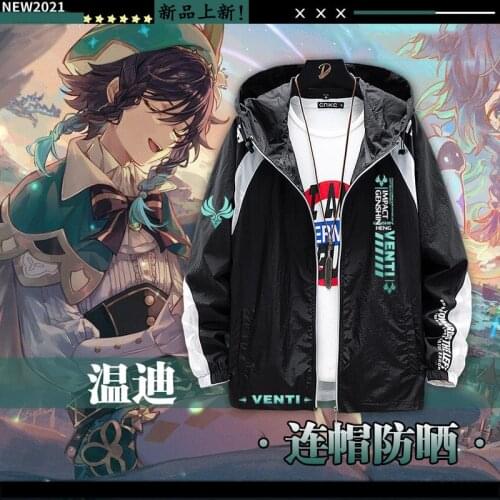 Game Genshin Impact Venti Cosplay Costume Long sleeve Fashion jacket coat clothes Unisex Hoodie Zipper Hooded Sweatshirt Coat