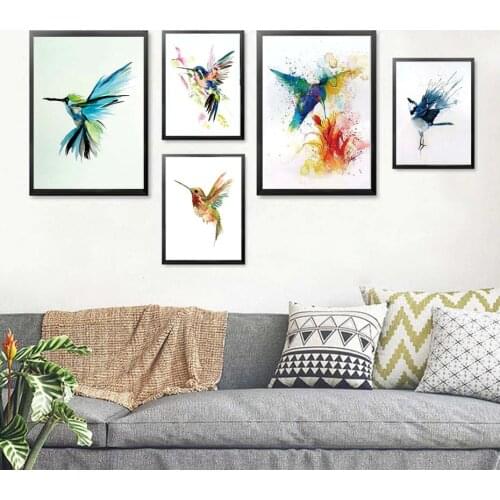 Colorful Abstract Hummingbird Picking Nectar Wall Art Canvas Painting Watercolor Prints Home Decor Pictures Living Room
