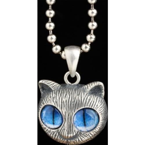 S925 sterling silver big-eyed cute cat pendant devils eye male retro old Thai silver personality pendant female