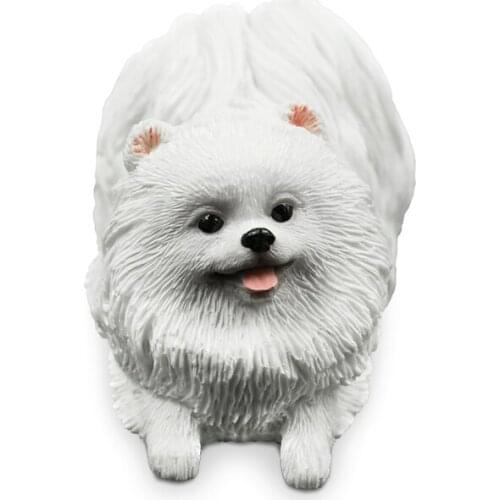 Hot-sale Mini-white Pomeranian Simulation Dog Model Car Mounted Home Resin Crafts Figurines Miniatures Murals Decoration Crafts