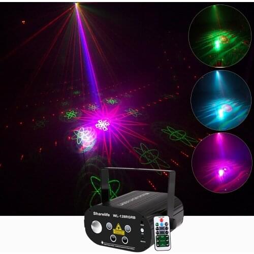 Sharelife Mini 4 Lens 128 RGRB Pattern Laser Light RGB LED Aurora Remote Control Motor Speed DJ Gig Party Home Stage lighting