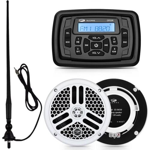 Marine Stereo Bluetooth Audio FM AM Receiver MP3 Player+6.5inch Marine Waterproof Speaker+Boat Radio Antenna For SPA Pool Yacht