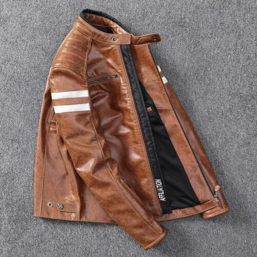 2021 Vintage Brown Style Genuine Leather Jacket Men Plus Size 3XL Real NAtural Cowhide Autumn Slim Fit Motorcycle Coat