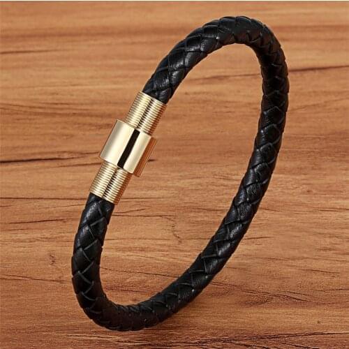 TYO Hot Sale Genuine Leather Bracelet For Men Gold/Black/Steel Color Stainless Steel Alloy Buckle Male Jewelry For Birthday Gift