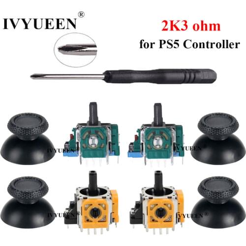 IVYUEEN 2 Sets for PlayStation 5 PS5 Controller 3D Analog Stick Sensor Module Potentiometer with ThumbSticks Caps for DualSense
