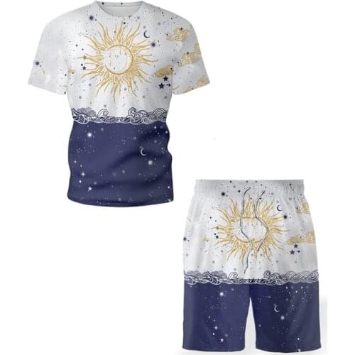 2021 New Mens Summer T-Shirt Set Of Sportswear Basketball Suit Fitness Short-Sleeved And Shorts Suit O-Neck Cotton Mens Sets