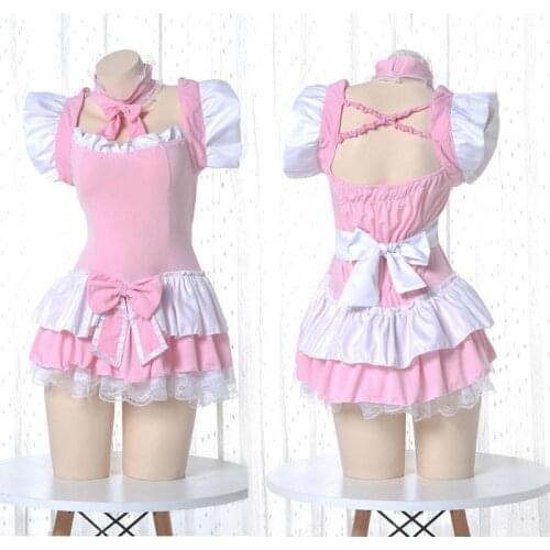 Lolita Cute Lolita Dress Pink Maid Outfit Japanese Anime Cosplay Costume Apron Maid Uniform Kawaii Nightdress Outfit for Woman